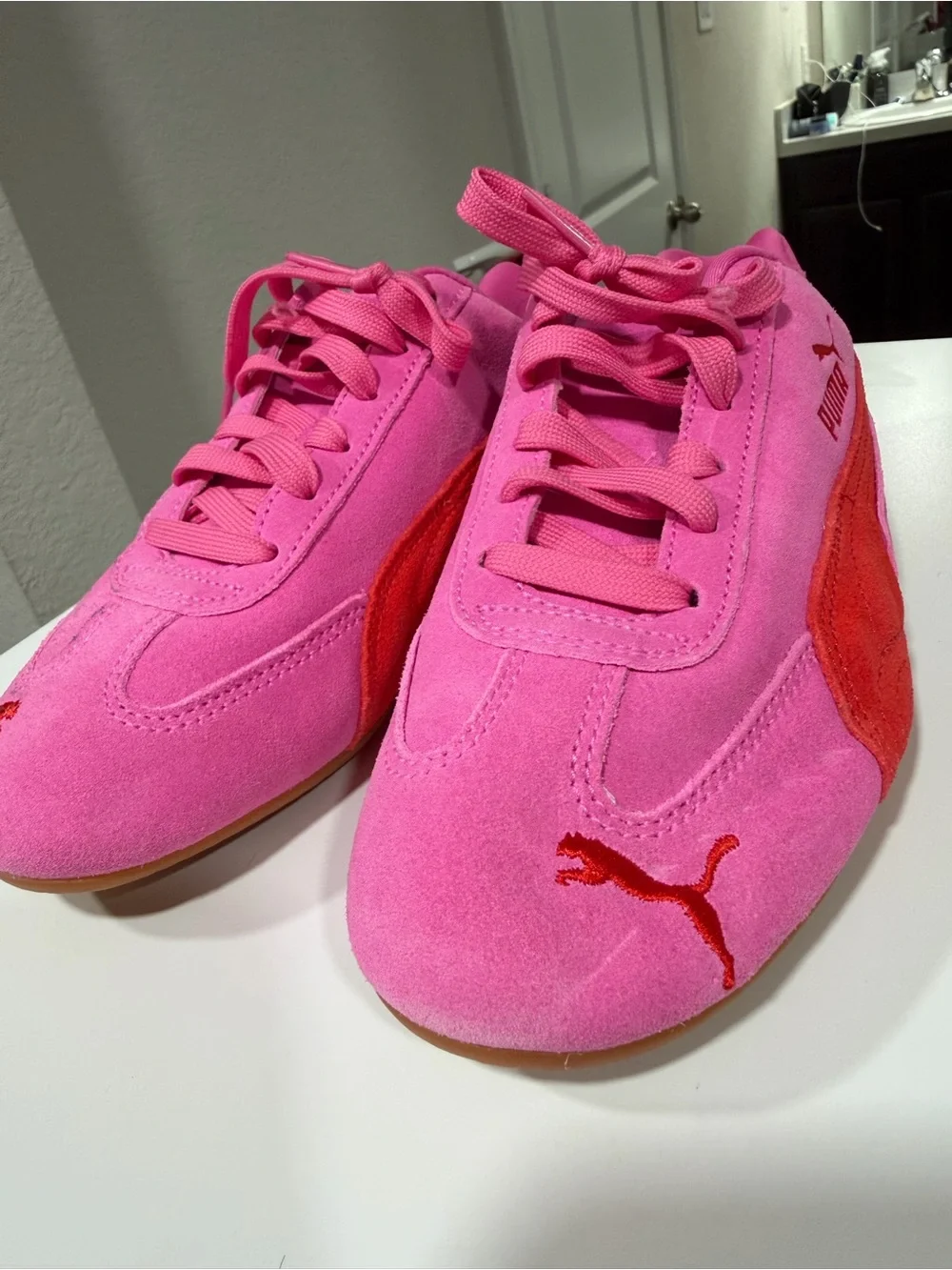 Puma Pink and Red Suede Women's Sneakers